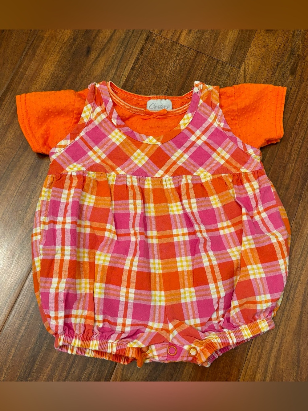 Carters Vintage Pink/Orange Plaid Romper and Orange Short Sleeve Top